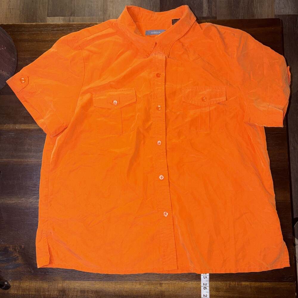Liz Claiborne Womens XL Orange Button Up Shirt Short Sleeve Roll Tab Pockets